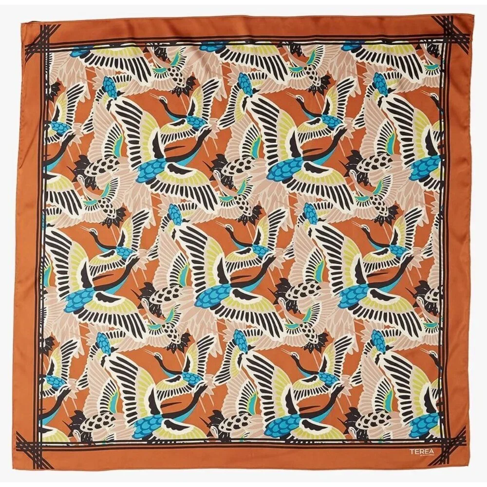 TEREA Women's Standard Aniyah Crane Print Silky Scarf multiple ways to wear NWT